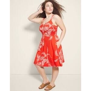 SOMA Soft Jersey V-Wire Short Bra Dress Bali Batik Feelin Poppy Large NEW Knee